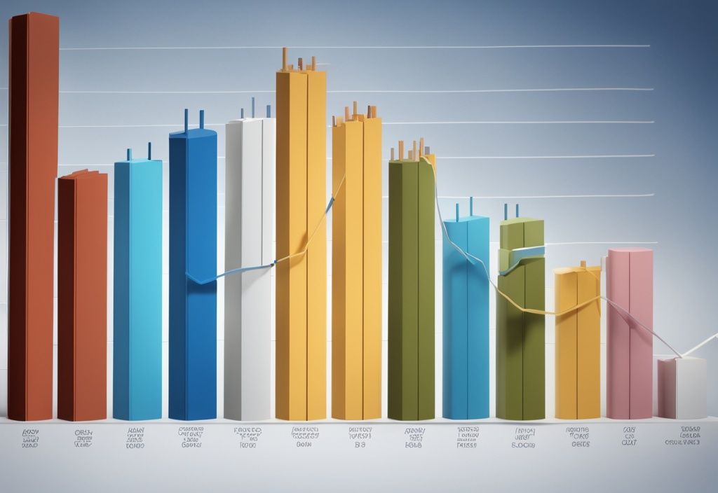 Moderne fotorealistische Illustration eines Balkendiagramms mit blauem Farbschema, das verschiedene Steuerarten zeigt, wobei die Spekulationssteuer auf Immobilien deutlich höher ist.